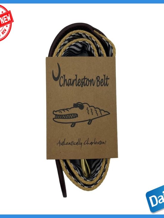 Genuine Leather Cotton Web Belt with Brass Buckle Size 42 main image 7